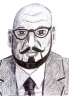 Giovanni Gronchi in un ritratto in bianco e nero dell'illustratore Igor Belansky