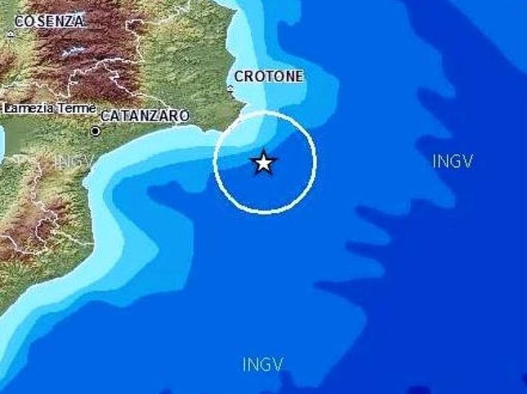 Scossa di terremoto con magnitudo 5 nel mar Jonio, in area Crotenese